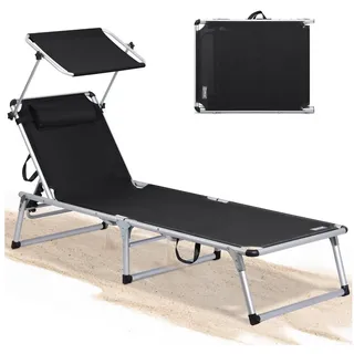 HOMECALL Gartenliege 5 fach verstellbar 1-tlg 136 x 60 x 30 cm Schwarz