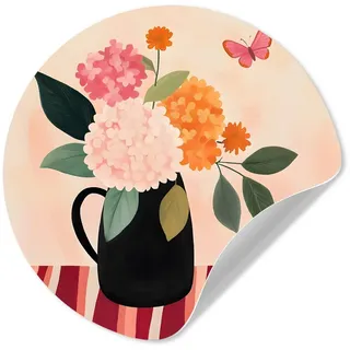 MuchoWow Wandsticker Vase - Blumen - Schmetterling - Rot (1 St), Tapetensticker Selbstklebend, Wandbild Wohnzimmer, 80x80 cm 80 cm x 80 cm x 0.1 cm