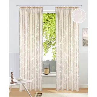my home Gardine Anna, Kräuselband (1 St), halbtransparent, Ausbrenner, Viskose, Polyester, Äste-Motiv beige 140 cm x 145 cm
