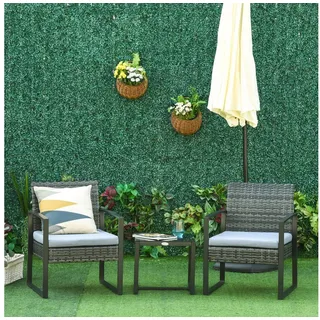 Outsunny Sitzgruppe Polyrattan Gartenmöbel Set, Outdoor Balkonmöbel, wetterfest, Grau, (Balkonmöbel Set, 3-tlg., Rattan Gartenmöbel Set), 2 Stühlen mit 1 Tisch grau