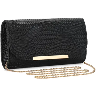 BAIGIO Clutch Damen PU Leder Abendtasche Elegante Handtasche Schwarz Brauttasche Kettentasche für Hochzeit Kleine Umhängetasche Crossbody Tasche - S