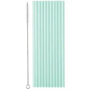 12 Plastikstrohhalme + Reinigungsbürste, 23 cm, salbei grün hellgrün, wiederverwendbar