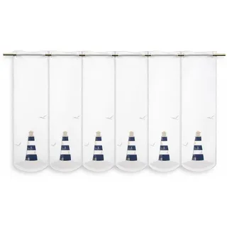Startex Scheibengardine Leuchtturm Bestickt blau Höhe 60cm | in verschiedenen Breiten erhältlich | Gardine | Panneaux (Höhe 60cm) | (BxH 80x60cm)