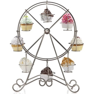 BAKAJI Etagere für Cupcakes Muffin in Form eines Rädchens 8 Plätzen aus Metall Alzatin Tortenständer Silber