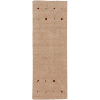 Wollteppich CARPETFINE "Gabbeh Uni" Teppiche Gr. B/L: 80 cm x 350 cm, 15 mm, 1 St., beige Orientalische Muster reine Wolle, handgewebt, Gabbeh Loom Tiermotiv, auch als Läufer