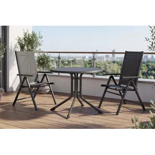 KETTLER BasicPlus Pro Balkon-Set, anthrazit, Aluminium/KETTALUX/Textilene, Tisch Ø 70 cm, 2 Klappstühle, schmutzabweisend