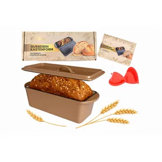 Generisch FYSA. Gusseisen Brotbackform 3 L – 28 cm mit Deckel – Rechteckiger Bräter für Kastenbrot & Sauerteig – Emailliert, geeignet für Induktion & Ofen – inkl. Silikongriffe & Starter-Anleitung