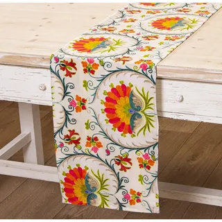 DRW Rechteckiger Tischläufer aus Samt mit Blumen und 33 x 180 cm