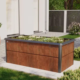 PRIMEYARD Design 200 x 100 x 77 cm Hochbeet, Cortenstahl, Rost-Optik | inkl. Schneckenschutz - (GFPV00784)