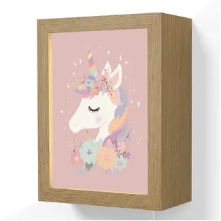 OnlyWow Wandleuchte Lightbox Einhorn - Rosa - Blumen - Mädchen, Dimmbar, Farbwechsel, LED, Warmweiß, Kaltweiß, Neutralweiß Einstellbar, Wandlampe Innen, Dimmbar, mit Kabel, LED, Beleuchtung, Kinderzimmer rosa 15 cm x 8 cm x 20 cm
