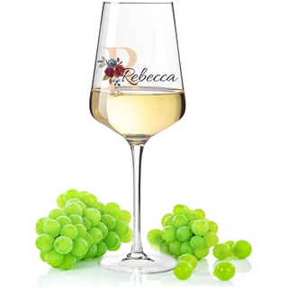 Leonardo Puccini Weinglas mit UV-Druck - Initial Flower - Personalisiert mit Namen & Monogramm - Geeignet für Wein Aperol Sangria und Lillet - Geschenke für Sie & Ihn - Farbe: Rot