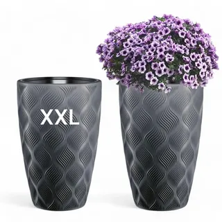 MELTOM Blumentopf XXL 51L Anthrazit Pflanzkübel 3D Wellenoptik | Gefäß: 51 L, herausnehmbarer Einsatz: 13,7 L. 3D-Optik, ohne Abflussloch & ohne Bewässerungssystem.
