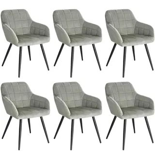 WOLTU Esszimmerstühle 6er Set, Küchenstühle gepolstert mit Armlehnen | Sitzfläche aus Samt, Metallbeine, für Wohnzimmer Küche Esszimmer, Grau
