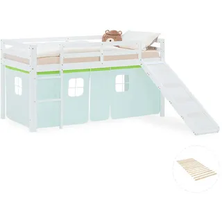 Homestyle4u Hochbett Kinder 90 x 200 cm Kiefer lackiert grün-weiß