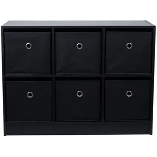 Schrankregal mit 6 Fächern Holzregal Aufbewahrungsboxen Standregal 6x Faltboxen Bücherregal schwarz, Stoffboxen, BxHxT 80x60x30 cm