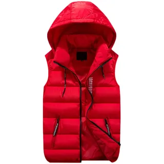 GIBZ Herren Steppweste Daunenweste Ärmellose Sportweste Wärme Freizeit Outdoor Slim Fit Kapuzenweste mit Reißverschluss Taschen, rot, L