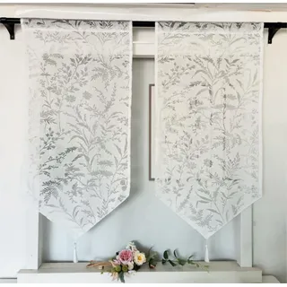 Vordesack Jacquard Panneaux mit Quaste Scheibengardine mit zarten Blättermuster Lochstickerei Kurzstore Unifarbige Bistrogardinen Weiß 2 Stück HxB 90x60cm