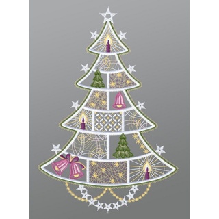 Plauener Spitze® Fensterbild Geschmückter Weihnachtsbaum, HxB 37x25cm