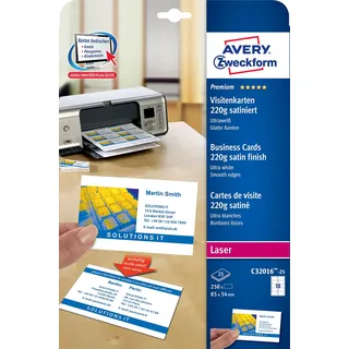 Avery Zweckform Visitenkarten C32016-25 satiniert weiß 220 g/m2 25 Blatt) à 10 Stück,