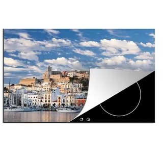 MuchoWow Herd-Abdeckplatte Ibiza-Stadt bei Sonnenaufgang, Vinyl, (1 tlg), Küche Herdabdeckplatte Glaskeramikkochfeld Vinyl Einteilig, 80x52 cm 80 cm x 52 cm x 0.2 cm
