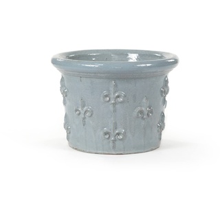 Teramico Pflanzgefäß Blumentopf Übertopf Keramik Modell Fleur de LYS 30cm absolut frostfest blau grau weiß (Grau-Blau)