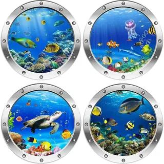 3D Wandtattoo Unterwasserwelt, 4 Stück Hai Wandsticker, Meereslebewesen Aufkleber, für Schlafzimmer und