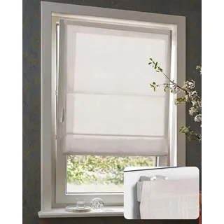 Victoria M. Raffrollo Rollo Faltrollo Leinen Fenster Blickdicht 100 x 240cm | Lichtdurchlässig Raffgardine mit Bohren Elfenbein-meliert Fensterjalousien Sichtschutz Aluminium-Schienen für Fenster & Türen