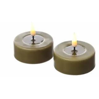 Deluxe Homeart 2x LED Maxi Teelichter Mia Echtwachs flackernd D: 6,1cm in olivgrün | Gr.: onesize