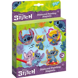 Totum Disney Stitch Diamond Painting Set – 6 Magnete zum Basteln für Kinder | Über 800 Diamantsteinchen, Applikator-Stift, Schlüsselanhänger-Funktion, Kühlschrankdeko, fördert Kreativität und Feinmotorik