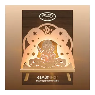 Weigla Lichterbogen Engel in Wolke, Dekoleuchte aus Holz, NATUR, Made in Germany (1-tlg), Erzgebirge garantiert, Weihnachtsdeko Innen, Weihnachtsbeleuchtung beige