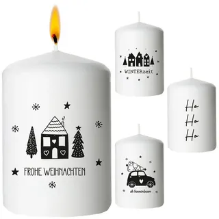 CEPEWA Stumpenkerze Stumpenkerze Weihnachten 4er Set rund Ø6x8cm creme Paraffin 4 Motive
