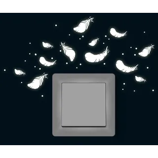 Wandtattoo Wandaufkleber Lichtschaltertattoo Leuchtsticker Aufkleber Eulen Feder fluoreszierend M1623 ilka parey wandtattoo-welt®
