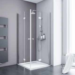 Schulte ExpressPlus 72H Alexa Style 2.0 Eckeinstieg mit Drehfalttüren Klarglas hell Alu-Natur 90 x 90 cm / 192 cm inkl. fixil-Glassiegel - EP326606 01 500 24
