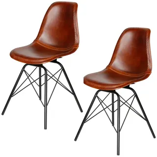 Casa Moro Esszimmerstuhl Lederstuhl Braun Schalenstuhl Esszimmer (Schicke Lederstühle Esstuhl in Mid-Century Industrial Look), Echtleder Stuhl. 1er, 2er, 4er & 6er Set Esszimmerstühle braun