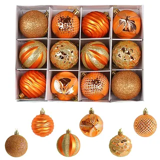 12 Stück Weihnachtskugel Ornament Set,Glitzernde Christbaumkugeln,Bruchsichere Kunststoff Weihnachtsbaumkugeln,Weihnachtskugeln zum Aufhängen mit Haken,für Weihnachtsfeiertage,Heimdekoration,(orange)