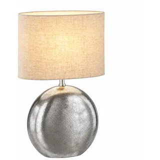Tischlampe Tischleuchte Schlafzimmerlampe Schnurschalter Silber Antik Stoff H 53 cm