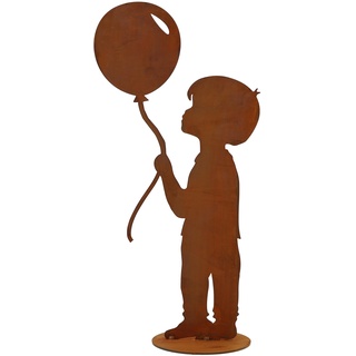 Rostikal Dekofigur Junge mit Luftballon 52 cm Vintage Gartendeko Figur Rost Deko Metall