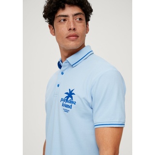 s.Oliver Kurzarmshirt Poloshirt aus Baumwoll-Piqué Kontrast-Details, Stickerei blau XXLs.Oliver
