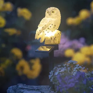 Eule Schneeeule Solarleuchte Lampe Garten Laterne Solar Figur Beleuchtung Garten