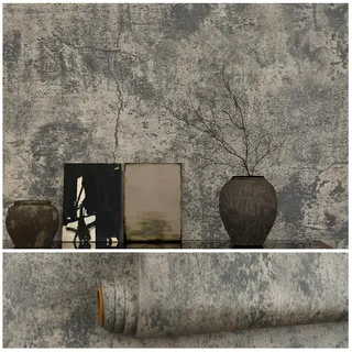 VEELIKE Tapete Betonoptik Grau Vintage 81cm×300cm Wandtapete Industrial Gerissener Beton Tapeten Optik Dekorfolie Klebefolie Arbeitsplatte Küche Selbstklebende Folie Retro Badezimmer Schlafzimmer