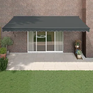 IKAYAA Elektrische Gelenkarmmarkise 5 x 3 m Markise Sonnenmarkise Sonnenschutz, Terrassenmarkise, Klemmmarkise, Anthrazit (Grauer Rahmen)