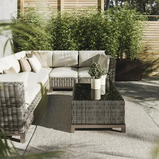 Interiyou Outdoor Teppich Wetterfest Asti - 200x300 cm Hellgrau - Jute Optik - Wasserfest für Balkon, Terrasse, Garten - Outdoorteppich passend auch für Wohnzimmer, Schlafzimmer und Küche