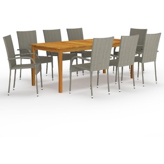 【NEU 2021】9-tlg. Garten-Essgruppe Sitzgruppe Für 8 Personen, 1 Tisch und 8 Stühle für den Garten, Grau #DE9145