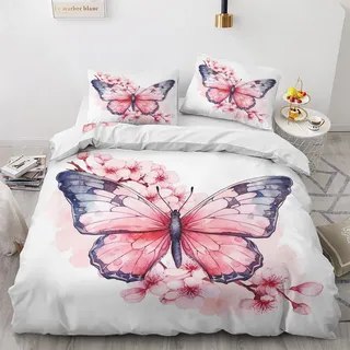 GEDAEUBA Schmetterling Bettwäsche 140x200 Sommer - Kirschblüten Bettbezug 140x200 2er Set, Wendebettwäsche und Kissenbezug 70x90, Weiche & Atmungsaktive Mikrofaser Bettwäsche-Sets mit Reißverschluss