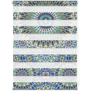 Lichtblick Doppelrollo Klemmfix ohne Bohren mit Motiv, Orientalisches Muster - Blau Grün, Blickdicht, Made in Germany, Klemmträger 80 cm x 150 cm (B x L)