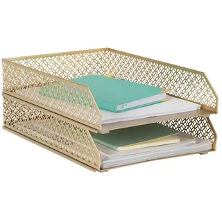 Blu Monaco Gold Schreibtisch Organizer Stapelbares Papierfach 2er-Set - Zweistufiges Metallfach - Stapelbares Brieffach - Posteingang für Schreibtisch