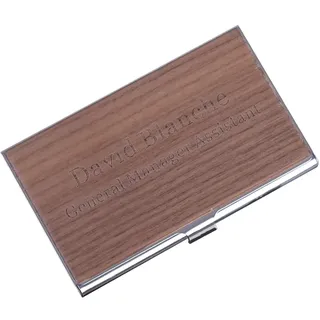 Asbanzerks Visitenkartenetui aus Holz, personalisierbar, aus Holz und Edelstahl, Kartenetui für Damen und Herren, Walnuss, klassisch