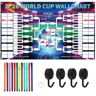 MaNeaz 180 * 110cm WM Spielplan 2026 Poster für Deko Fußball WM 2026 fussball wm deko WM Fanartikel Fussball Geschenk für Fußball-Fans Party-Deko Inklusive Haken