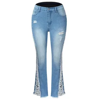 AFAZ New Trading UG Loose-fit-Jeans Sommer-Damen-Denim-Hose mit hohem Stretchanteil, zerfetzt, ausgestellt m