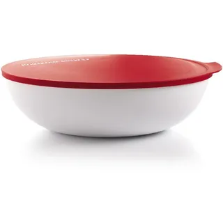 Tupperware Allegra Schüssel Rund 1,5 l Weiß und Rot | Luftdichter Deckel, stapelbar, außen matt und innen glänzend